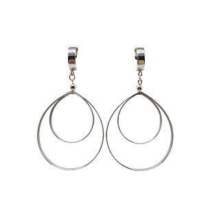 Napier Silver Tone Double Teardrop Dangle Post Earrings Vintage